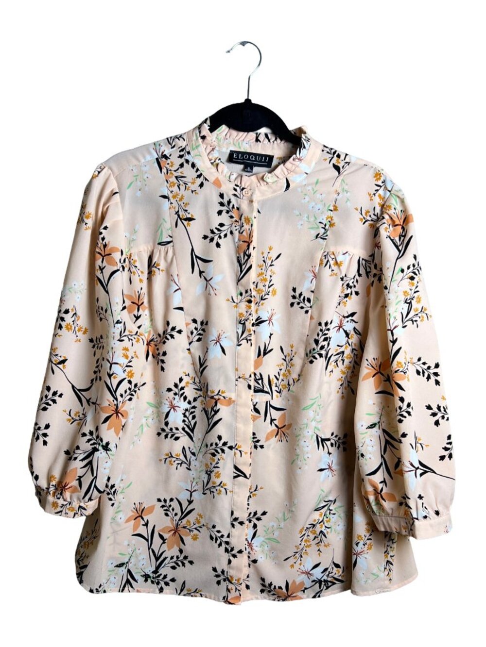 Eloquii Floral Blouse Peach Ruffle Neck Plus Size 18